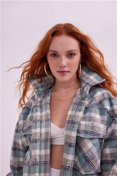 Dámska kockovaná košeľa - svetlo zelená # 311934