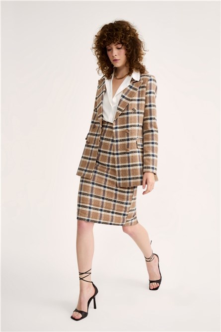 Saia justa xadrez - Marrom #321842