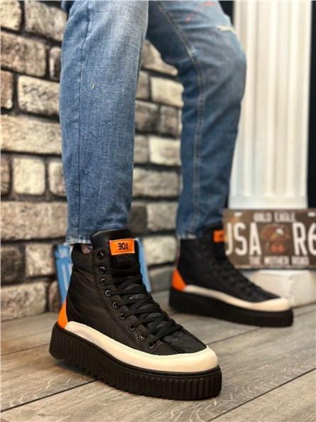 Botas esportivas masculinas com cordões BA0811 - pretas com laranja #405529
