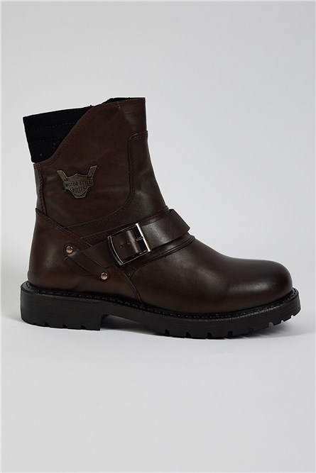 Botas Masculinas de Couro Genuíno - Marrom Escuro #406850