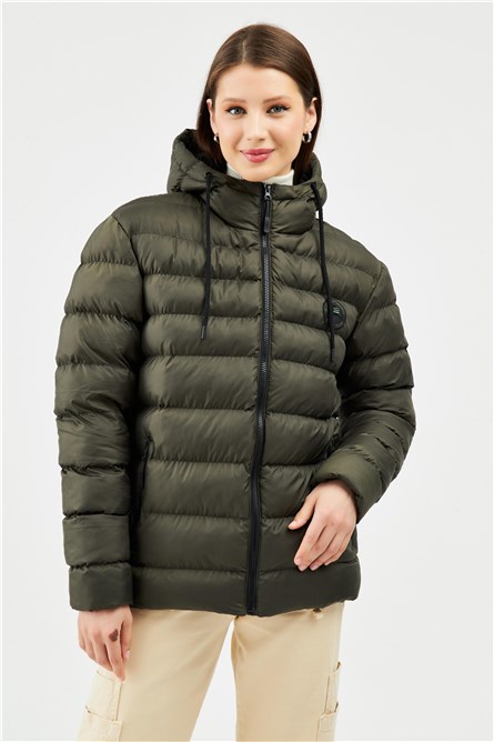 Jaqueta feminina impermeável e à prova de vento com capuz BM-220 - cáqui #408617