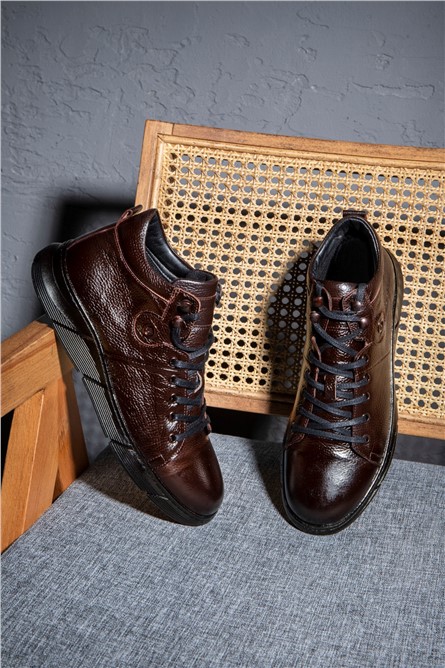 Botas masculinas de couro genuíno Ducavelli - Marrom Escuro #363809