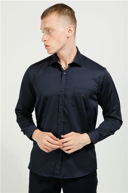 Camisa Masculina Regular Fit - Azul Escuro #357813