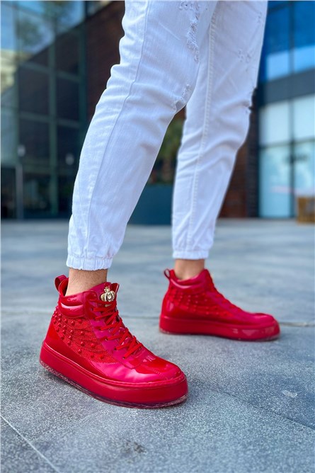 Botas masculinas CH973 com cordões - vermelhas #385139