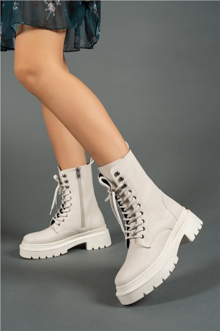 Botas femininas com zíper 0012299 - bege #358277