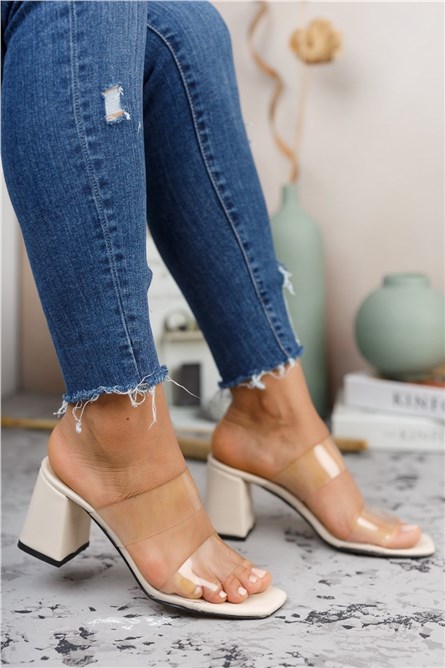 Chinelos de salto feminino 0012225 - Creme #325906