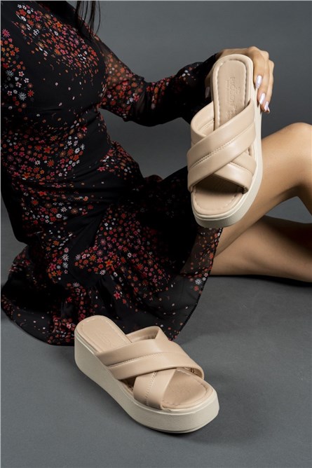 Chinelos femininos com sola completa 00121808 - bege #332779