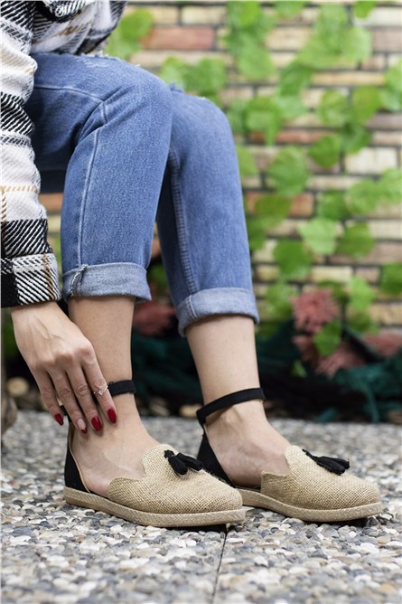 Sapatos casuais femininos 0012YS04 - preto com bege #325687