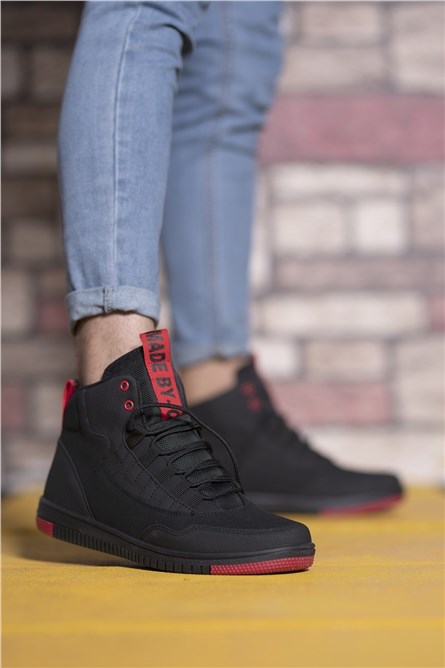 Botas esportivas masculinas 00122262 - pretas com vermelho #327596
