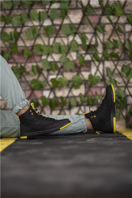 Botas esportivas masculinas 00122262 - pretas com amarelo #325497