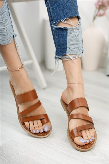 Chinelos femininos de couro genuíno 0012081 - Taba #325871