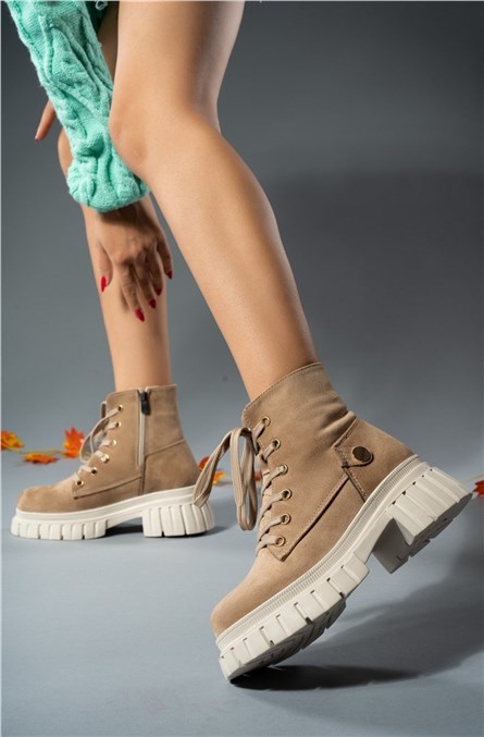 Botas femininas de camurça 0012841 - Bege #358942