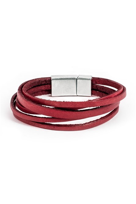 Conjunto masculino de 5 pulseiras de couro genuíno - Vermelho 20230901011