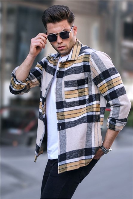 Camisa Masculina Regular Fit 5555 - Preta-Amarela #357857