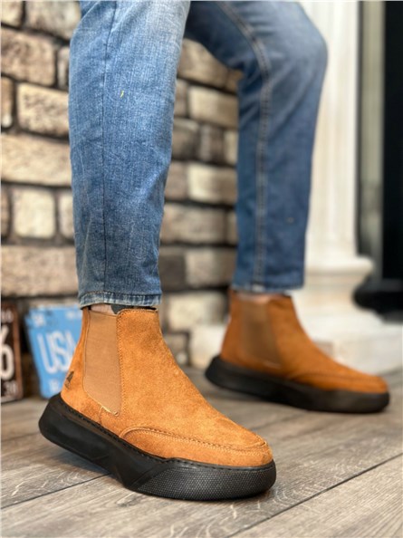 Botas masculinas de camurça com elásticos laterais BA0150 - Taba #406425