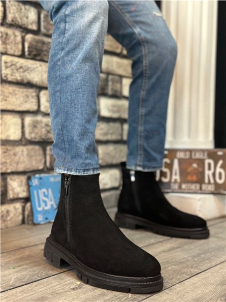 Botas Masculinas de Camurça Natural BA0315 - Pretas #403747