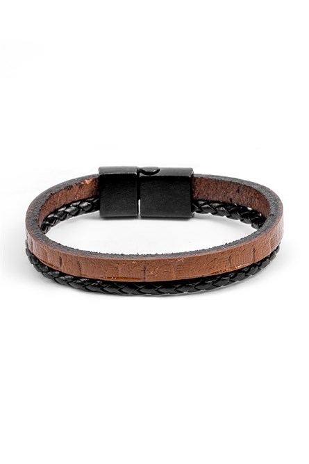 Conjunto masculino de 2 pulseiras de couro genuíno - Preto-Castanho 20230901015