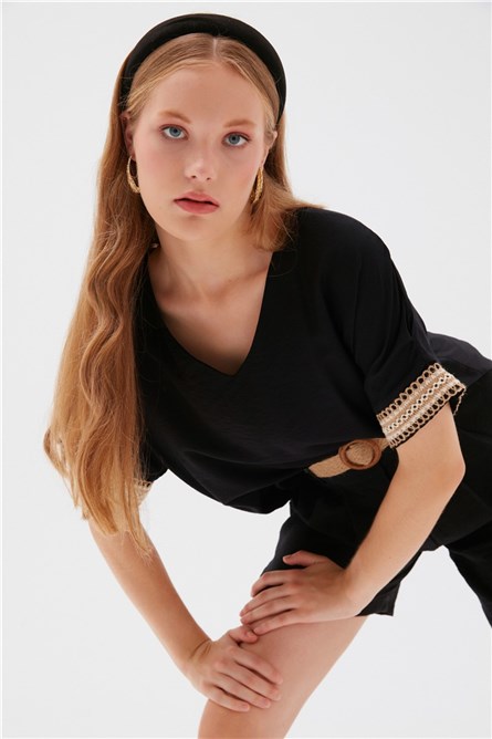 Blusa Feminina de Linho - Preta #358296