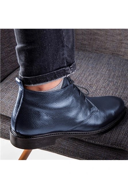 Botas Masculinas de Couro Genuíno - Azul Escuro #363783