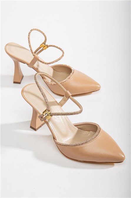 Sandálias femininas com pedras decorativas - Bege #366146