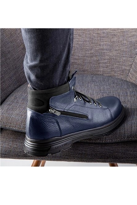 Botas Masculinas de Couro Genuíno - Azul Escuro #363795