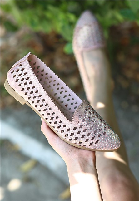 Sapatilhas femininas com miçangas decorativas - Cor Pó #366456 