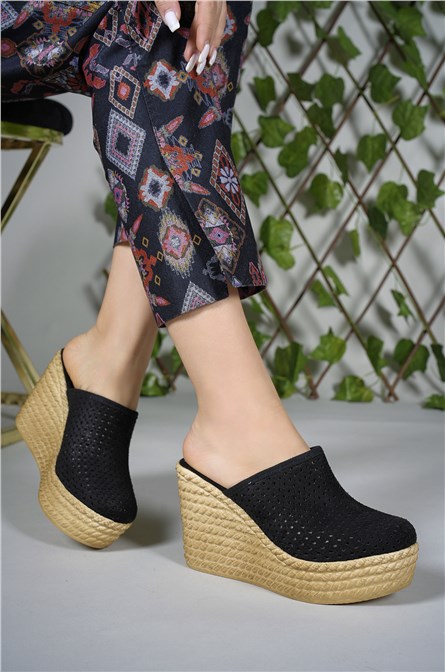 Chinelos femininos de camurça com sola completa 0012508 - Preto #402642