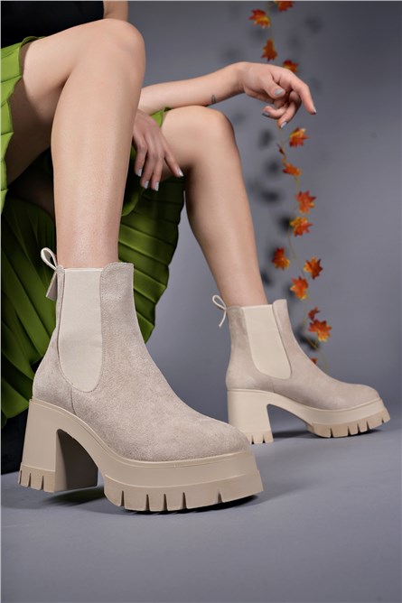 Botas femininas de camurça com sola grossa 0012502 - Bege #407117