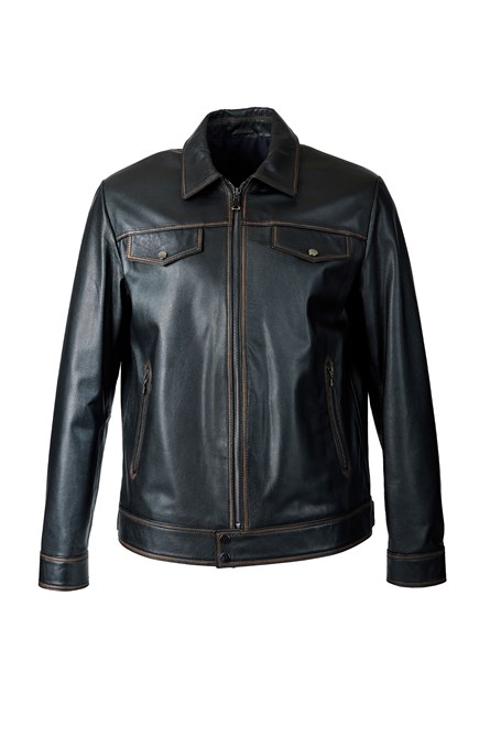 Jaqueta masculina de couro genuíno WM206 - preta #411748