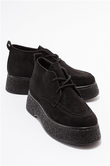 Botas femininas de camurça com cadarços - pretas #403707