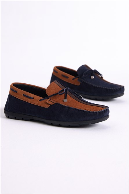 Mocassini da uomo in pelle scamosciata naturale - Blu scuro #401270