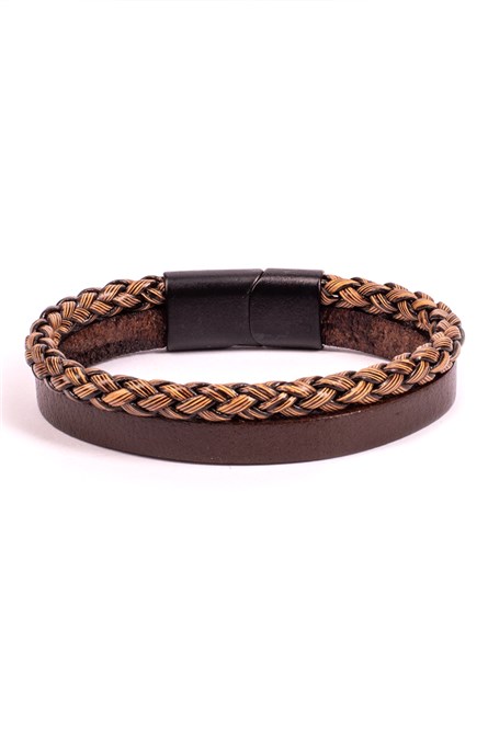 Conjunto masculino de 2 pulseiras de couro genuíno - marrom escuro 20230901003