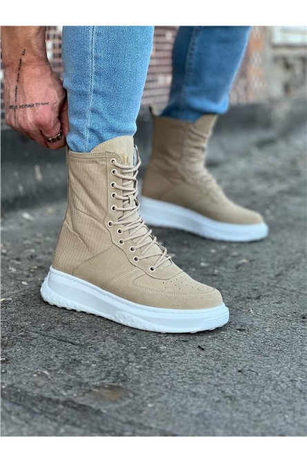 Botas masculinas de camurça com atacadores WG012 - bege com branco #364974