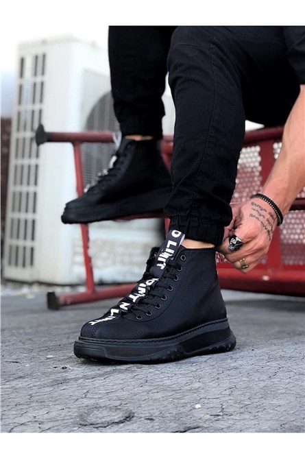 Botas casuais masculinas com cordões WG03 - pretas #362652