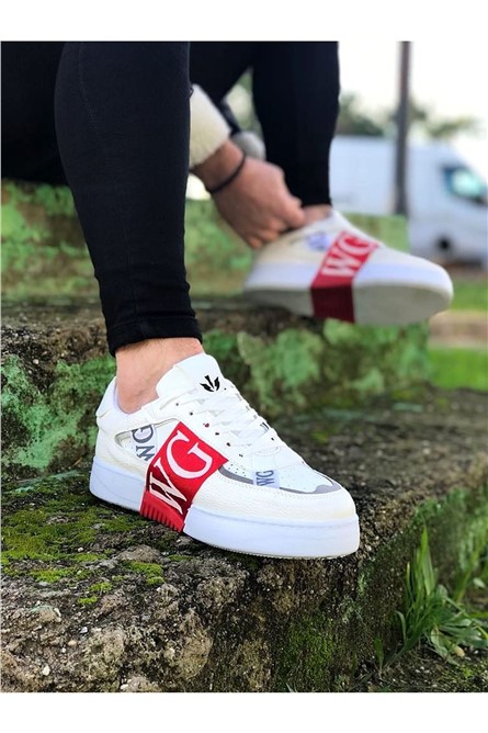 Sapatos casuais masculinos WG202 - Branco com Vermelho #364983
