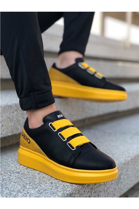 Sapatos casuais masculinos WG029 - preto com amarelo #324222