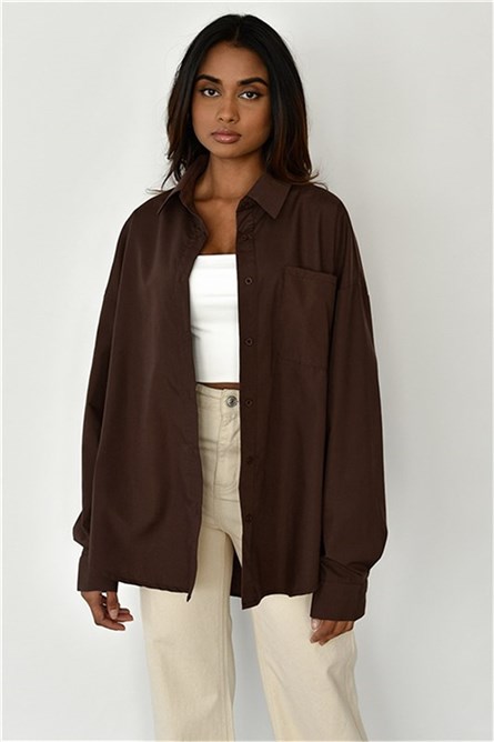 Camisa Oversize Feminina MG1528 - Marrom Escuro #333725