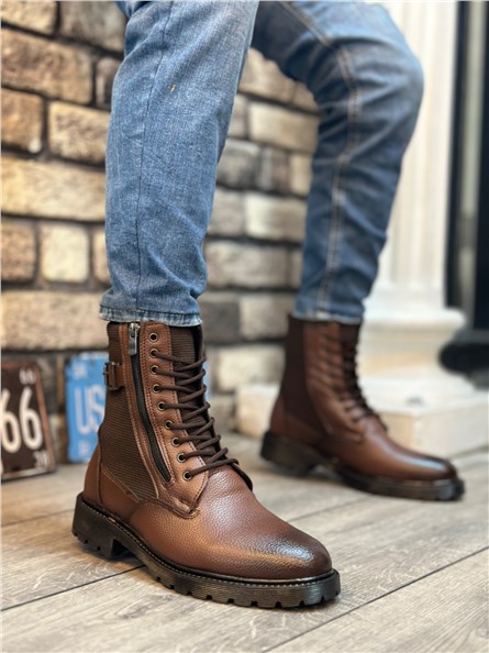 Botas Masculinas com Cordões BA0218 - Marrom Claro #405524