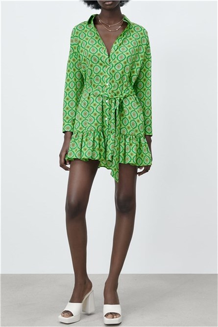 Vestido camisa feminino com estampa - Verde #329635