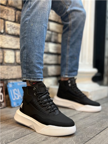 Botas atléticas masculinas com cordões BA0318 - pretas #407104