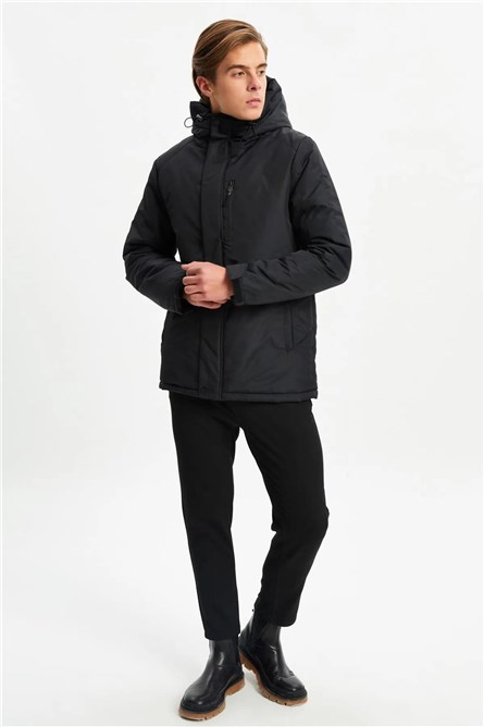 Jaqueta Parka Acolchoada Quente À Prova de Vento Impermeável Masculina - Preto #408152