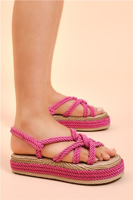 Sandálias femininas casuais com sola grossa - rosa choque #400421