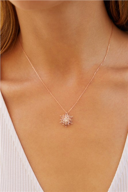 Colar com pingente de rosa banhado a prata - rosa #398457