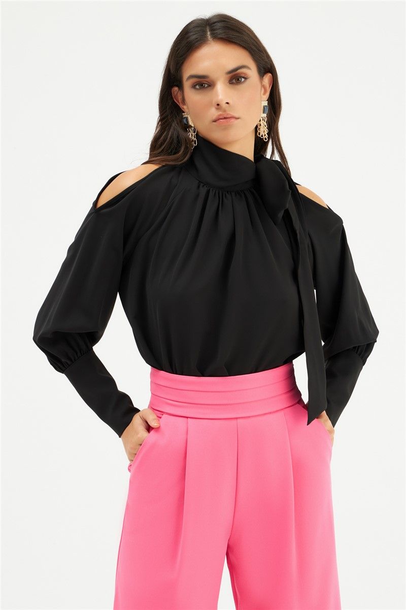 Women's blouse with shawl collar - Black #361194