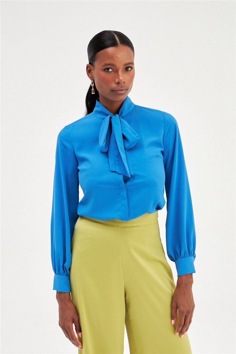 Women's Shirt with Shawl Collar - Bright Blue #358599