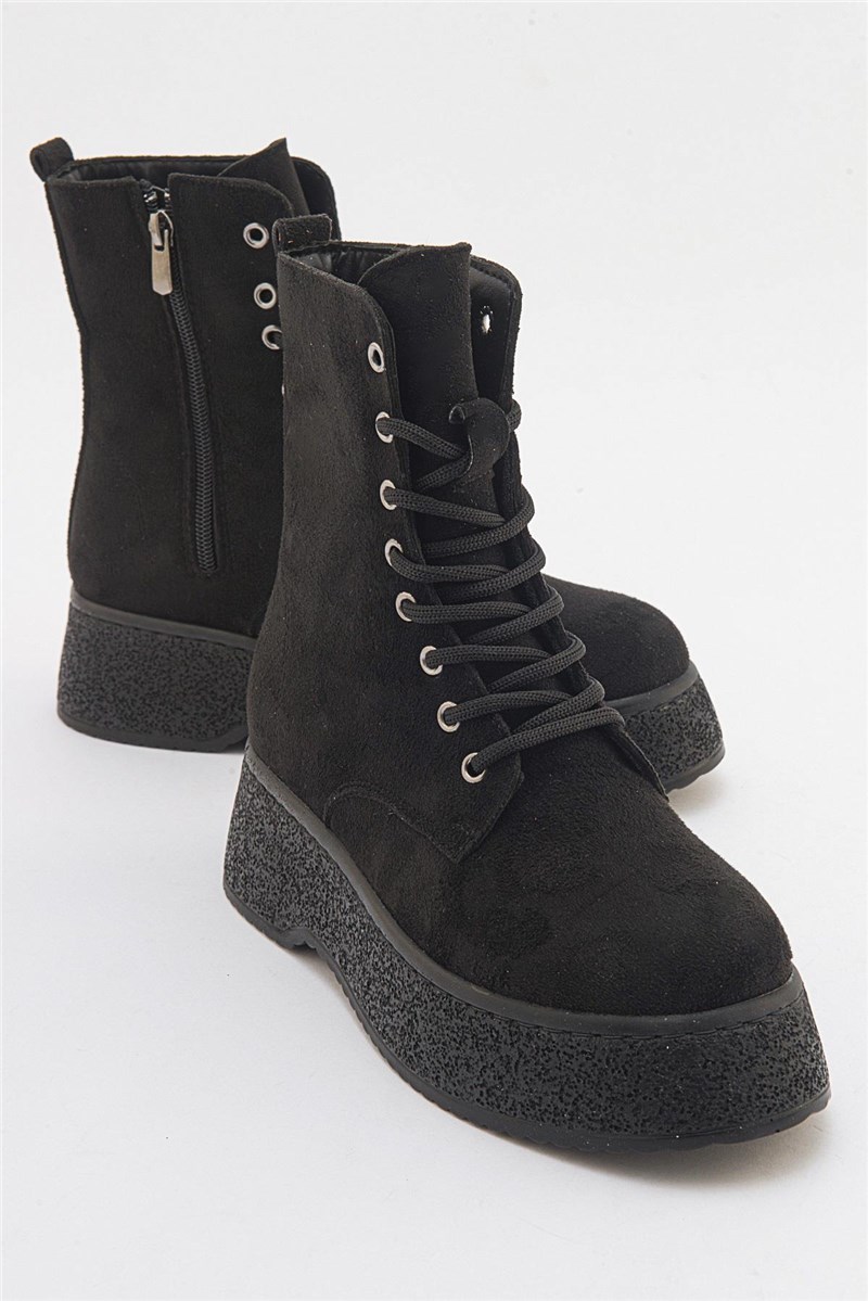 Cizme din piele intoarsa, cu talpa groasa, pentru femei- Negru #406369