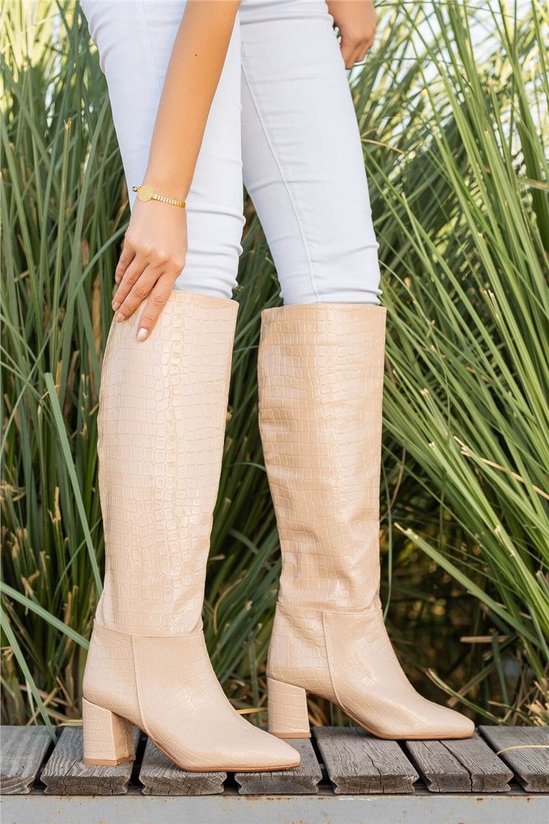 Women's Heeled Boots - Light Beige #361979