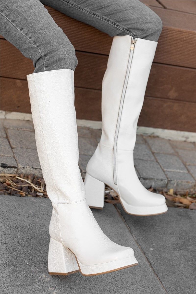 Stivali con plateau e tacco largo da donna - Bianco #363818