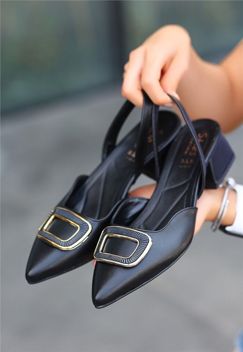 Women's Heeled Ballerina Shoes - Black #383690