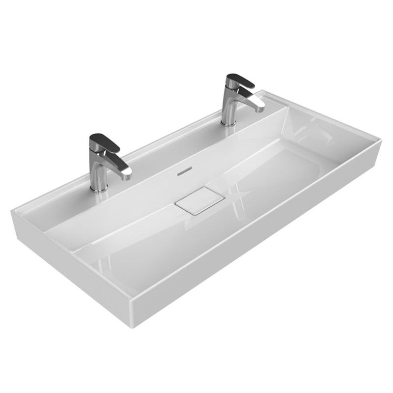 Turkuaz CeraStyle Sharp Bathroom Sink with Two Faucet Holes 100cm - White #340367